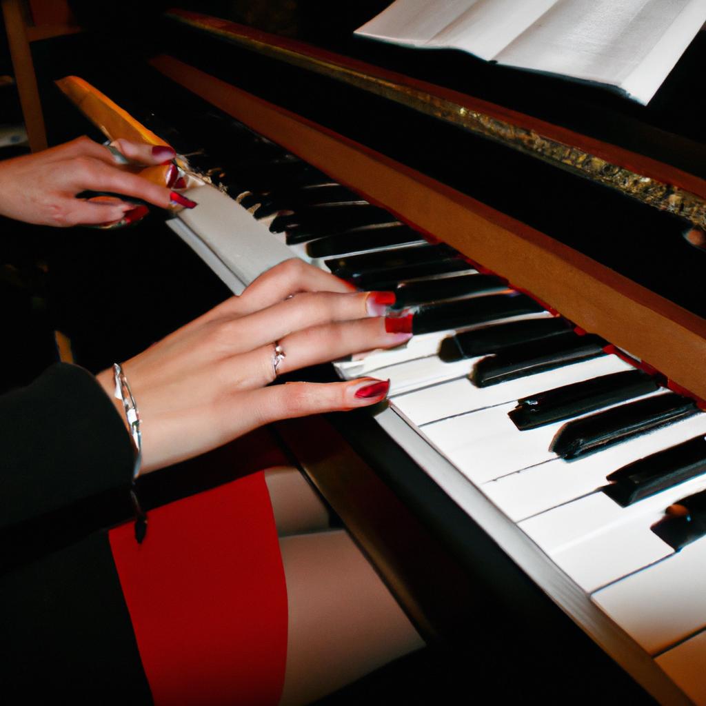 Woman playing piano, composing music